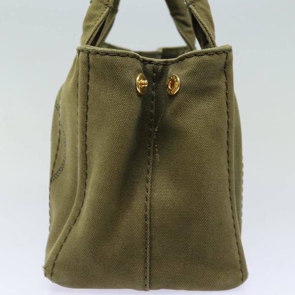 PRADA Canapa PM Hand Bag Canvas 2way Khaki Gold Auth 84641 - Picture 4 of 16